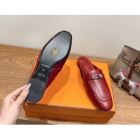 Good Quality Hermes Oz Flat Mules in Calfskin Leather with Kelly Red 2025 H082004 0820028