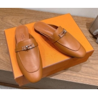 Discount Hermes Oz Flat Mules in Calfskin Leather with Kelly Brown 2025 H082004 0820029