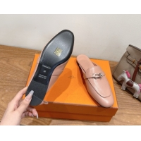 Pretty Style Hermes Oz Flat Mules in Calfskin Leather with Kelly Light Pink 2025 H082004 0820030