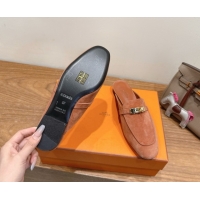 Good Product Hermes Oz Flat Mules in Suede with Kelly Brown 2025 H082004 0820031
