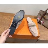 Grade Quality Hermes Oz Flat Mules in Suede with Kelly Beige 2025 H082004 0820032