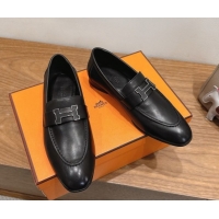 Best Price Hermes Paris Loafers in Calfskin Leather with H Black 2025 H082005 0820033