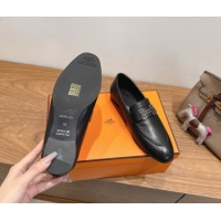 Best Price Hermes Paris Loafers in Calfskin Leather with H Black 2025 H082005 0820033
