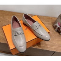 Good Looking Hermes Paris Loafers in Calfskin Leather with H Grey 2025 H082005 0820034