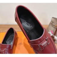 Charming Hermes Paris Loafers in Calfskin Leather with H Red 2025 H082005 0820035