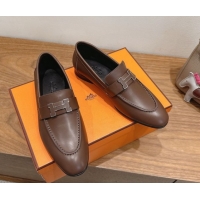 Charming Hermes Paris Loafers in Calfskin Leather with H Taupe 2025 H082005 0820036