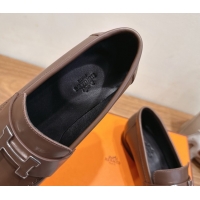 Charming Hermes Paris Loafers in Calfskin Leather with H Taupe 2025 H082005 0820036