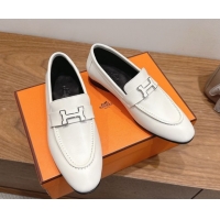 Good Product Hermes Paris Loafers in Calfskin Leather with H White 2025 H082005 0820037