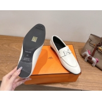 Good Product Hermes Paris Loafers in Calfskin Leather with H White 2025 H082005 0820037