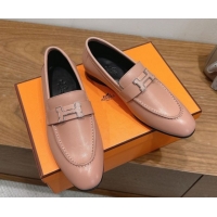 Sumptuous Hermes Paris Loafers in Calfskin Leather with H Pale Pink 2025 H082005 0820040