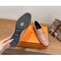 Sumptuous Hermes Paris Loafers in Calfskin Leather with H Pale Pink 2025 H082005 0820040