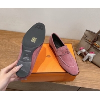 Good Quality Hermes Paris Loafers in Suede with H Pink2 2025 H082005 0820042