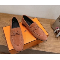 Top Grade Hermes Paris Loafers in Suede with H Brown 2025 H082005 0820044