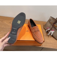 Top Grade Hermes Paris Loafers in Suede with H Brown 2025 H082005 0820044