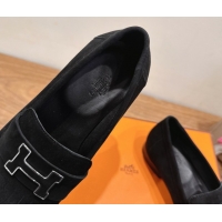 Trendy Design Hermes Royal Loafers in Suede with Fringe Black 2025 H082006 0820047