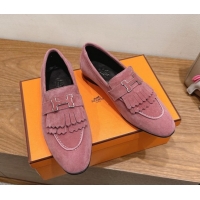 Durable Hermes Royal Loafers in Suede with Fringe Pink 2025 H082006 0820048