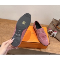 Durable Hermes Royal Loafers in Suede with Fringe Pink 2025 H082006 0820048