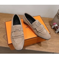 Charming Hermes Royal Loafers in Suede with Fringe Grey 2025 H082006 0820049