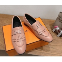 Most Popular Hermes Royal Loafers in Calfskin Leather with Fringe Light Pink 2025 H082006 0820052