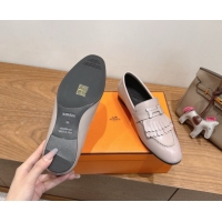 Top Sales Hermes Royal Loafers in Calfskin Leather with Fringe Light Grey 2025 H082006 0820054