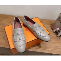 Best Grade Hermes Royal Loafers in Calfskin Leather with Fringe Grey H082006 0820056