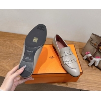 Best Grade Hermes Royal Loafers in Calfskin Leather with Fringe Grey H082006 0820056