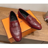 Top Quality Hermes Royal Loafers in Calfskin Leather with Fringe Red 2025 H082006 0820057