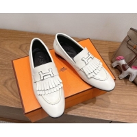 Luxurious Hermes Royal Loafers in Calfskin Leather with Fringe White2 2025 H082006 0820058
