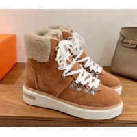 Perfect Hermes Flocon Ankle Boots in Suede and Shearling Brown 0820059