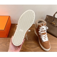 Perfect Hermes Flocon Ankle Boots in Suede and Shearling Brown 0820059