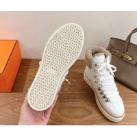 New Design Hermes Flocon Ankle Boots in Calfskin and Shearling White 0820060