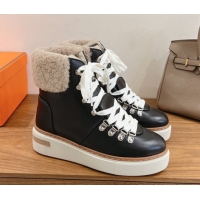 Low Price Hermes Flocon Ankle Boots in Calfskin and Shearling Black 0820061