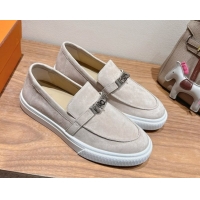 Good Quality Hermes Game Suede Slip-on Sneakers with Kelly Buckle Grey2 2025 H082007 0820064