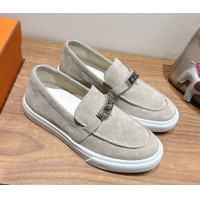 Good Taste Hermes Game Suede Slip-on Sneakers with Kelly Buckle Grey H082007 0820067