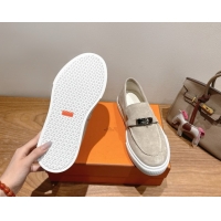 Good Taste Hermes Game Suede Slip-on Sneakers with Kelly Buckle Grey H082007 0820067