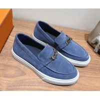 Buy Luxury Hermes Game Suede Slip-on Sneakers with Kelly Buckle Blue 2025 H082007 0820068