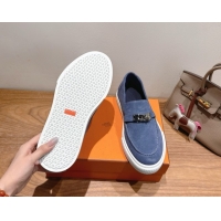 Buy Luxury Hermes Game Suede Slip-on Sneakers with Kelly Buckle Blue 2025 H082007 0820068