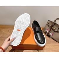 Good Product Hermes Game Smooth Calfskin Slip-on Sneakers with Kelly Buckle Black 2025 H082007 0820066