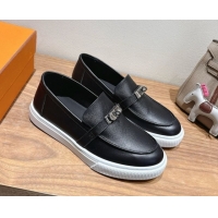 Big Discount Hermes Game Grained Calfskin Slip-on Sneakers with Kelly Buckle Black 2025 H082007 0820063