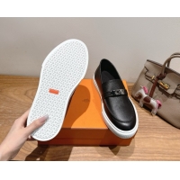 Big Discount Hermes Game Grained Calfskin Slip-on Sneakers with Kelly Buckle Black 2025 H082007 0820063