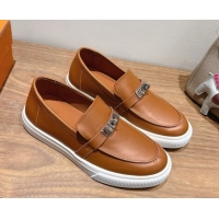 Super Quality Hermes Game Smooth Calfskin Slip-on Sneakers with Kelly Buckle Brown 2025 H082007 0820065