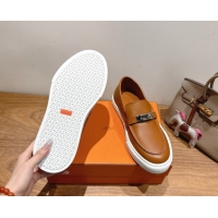 Super Quality Hermes Game Smooth Calfskin Slip-on Sneakers with Kelly Buckle Brown 2025 H082007 0820065