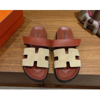 Affordable Price Hermes Chypre Slide Sandals in Calfskin and Suede Grey/Brown 2025 H082008 0820071