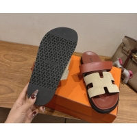 Affordable Price Hermes Chypre Slide Sandals in Calfskin and Suede Grey/Brown 2025 H082008 0820071