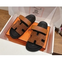 Best Price Hermes Chypre Slide Sandals in Calfskin Suede Tan/Brown 2025 H082008 0820072