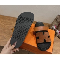 Best Price Hermes Chypre Slide Sandals in Calfskin Suede Tan/Brown 2025 H082008 0820072