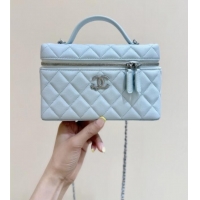 Best Grade Chanel Shiny Grained Calfskin Vanity with Chain and Star AP4854 Light Blue 2025 Top Quality