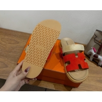 Duplicate Hermes Chypre Slide Sandals in Suede Beige/Red 2025 H082008 0820074