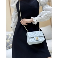 Good Taste Chanel Shiny Lambskin Mini Square Flap Bag with CC Chain AS5758 Light Blue 2025 Top Quality