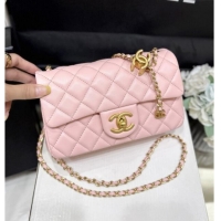 Top Design Chanel Shiny Lambskin Mini Flap Bag with CC Chain AS5759 Pink 2025 Top Quality
